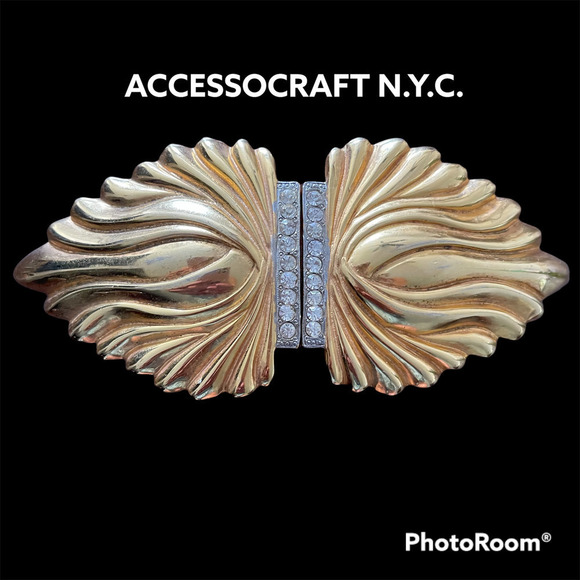 Accessocraft NYC Vintage 80s Golden Belt Buckle 6 x 3" - Picture 1 of 8